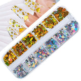 Daiiibabyyy Nail Sequins Irregular Heart Laser Sparkly Butterfly Design Nail Art Decoration Set Nail Glitter Flakes for UV Gel Manicure