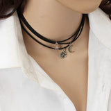 Daiiibabyyy Multi-layer Suede Necklace Fashion Simple Star Moon Shape Choker Necklace Women Exaggerated Collar  Necklaces