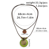 DAIIIBABYYY  -  Vintage Round Chip Wooden Pendant Necklace Boho Leather Wax Line Multi Metal Ring Necklace Women's Summer Beach Jewelry