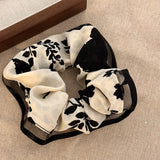 DAIIIBABYYY  -  New Vintage Print Bow Ink Skirt Elastic Scrunchie Headband Elegant Fashion Lady Ponytail Streamer Hair Rope Hair Accessories