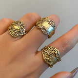 DAIIIBABYYY  -  3Pcs Vintage Metal Carved Pattern Ring Punk Aesthetic Opening Adjustable Wide Edge Ring Women's Fashion Jewelry Gift