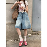 DAIIIBABYYY  -  2024 Blue Women's Shorts Jeans High Waist Straight Y2K Pants Streetwear Casual Vintage Female Wide Leg Denim Five Points Trouser