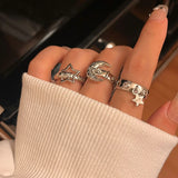 DAIIIBABYYY  -  Y2K Style Crystal Pentagonal Star Ring for Women Romantic Moon Hollowed Out Star Personality Metal Finger Rings Fashion Jewelry