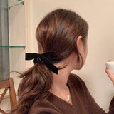 Daiiibabyyy Black Velvet Bow Scrunchies Headwear for Women Girls Korea Sweet Retro Classic Ponytail Elastic Hair Band Hair Accessories