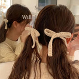 Daiiibabyyy Colored Woolen Bow Hair Tie Scrunchies Headwear for Girls Korea Sweet Knitted Ribbon Ponytail Elastic Hair Band Hair Accessories