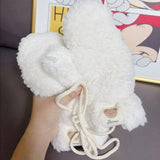 DAIIIBABYYY  -  Cute Bear Plush Warm Gloves Soft Winter Thick Fingerless Mittens Outdoor Riding Mittens With Rope Korean Warmer Hand Guards 2024