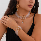 DAIIIBABYYY  -  3Pcs/Set Multilayer Crystal Beads Chain Choker Necklace Bracelet Earrings Set for Women Elegant Party Wedding Jewelry