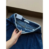 DAIIIBABYYY  -  Women's Shorts Summer Dark Blue High Waist Jeans Y2K Straight A Sense of Niche Design Streetwear Vintage Wide Leg Denim Shorts