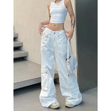 DAIIIBABYYY  -  Summer White Womens Jeans High Waist Baggy Casual Vintage Y2K Trend Straight Cargo Pants Street American Wide Leg Denim Trouser