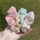 DAIIIBABYYY  -  Sweet Floral Large Scrunchies Ins Trendy Pink White Elastic Hair Bands Fresh Fairy Hair Accessories Summer New Hair Ties Ropes