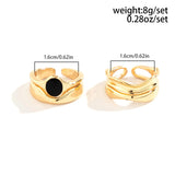 Daiiibabyyy 2Pcs Vintage Black Crystal Open Rings for Women Bilayer Irregular Line Geometric Punk Lady Finger Accessories Fashion Jewelry