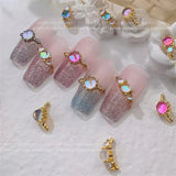 Daiiibabyyy 5pcs Alloy Nail Art Rhinestone 3D Aurora Stone Luxury Nail Art Charms Ring Shape For Nail Manicure Jewelry Korean Fashion