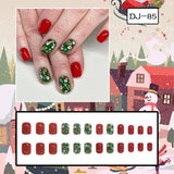 DAIIIBABYYY  -  24pcs Short Square Fake Nails Christmas Red and Green Santa Claus False Nails Christmas Winter Wearable Press on Nails for Girls