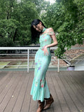 DAIIIBABYYY  -   Green Floral Bodycon Long Mermaid Dress For Women Elegant Party Summer Slash Tunics Mesh Midi Dress 2024 Clothes