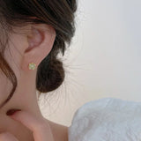 Daiiibabyyy Women Versatile Jade Earrings Korean Version New Stud Earrings Light Green