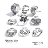 DAIIIBABYYY  -  Punk Gothic Angel Fairy Rings Set for Women Men Retro Silver Color Plated Butterfly Heart Charm Finger Ring Jewelry