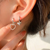 DAIIIBABYYY  -  Sweet Hollow Heart Silver Hoop Earrings Charms Stud Earrings Clips Ear Studs Clip Earring Jewelry for Women Girl Ear Ring Gift