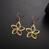 DAIIIBABYYY  -  Five petal Flower Pendant Stainless Steel Earrings For Women's Fashion Vintage Elegant Bohemian Summer Jewelry Gifts