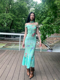 DAIIIBABYYY  -   Green Floral Bodycon Long Mermaid Dress For Women Elegant Party Summer Slash Tunics Mesh Midi Dress 2024 Clothes