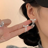 Daiiibabyyy S925 Stud Earrings Elegant Bow Knot  Simple Earring For Girl Fashion Cute Jewelry Piercing Ear Fine Jewelry Women Accessories