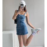 DAIIIBABYYY  -  Women Denim Dress Summer New Sexy Straps Skinny Short Skirt Blue Korean Fashion Classic Streetwear One Word Collar Jean Dress