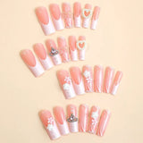 Daiiibabyyy 24Pcs Artifical False Nails with Glue Fake Nail Tips with Heart Designs Detachable Press on Nails Long Finished Nails