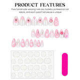 DAIIIBABYYYY  -  24pcs Korean Cute Fake Nails with Sweet Pink 3D Flowers Bowknot Design Almond False Nail Patch Wearable Press on Nails for Girls