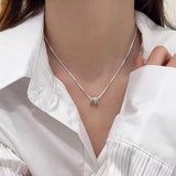 Daiiibabyyy S925 Sterling Silver Snake Bone Chain Colored Zircon Garland Rainbow Pendant Necklaces For Women Round Circle Charm Fine Jewelry