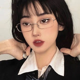 DAIIIBABYYY  -  Metal Small Square Frame Glasses Women Girls Harajuku Anti Blue Light Eyeglasses Retro Clear Alloy Reading Spectacle Eyewear