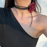 Daiiibabyyy Rose Flower Clavicle Chain Necklace for Women 4 Colors Gothic Ladies Korean Fashion Adjustable Sexy Rope Choker Y2K Accessories