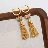 DAIIIBABYYY  -  Steel Fun Jewelry Retro Colorful Enamel Butterfly Earrings for Women Girl 2024 New Chinese Style Flower Tassel Drop Earring Gift