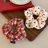 DAIIIBABYYY  -  2025 New Year Polka Dot White Red Scrunchies Student Girls Hair Ties Ropes Women Low Ponytail Holder Large Elastic Hair Bands