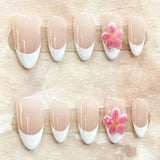 DAIIIBABYYY  -  10pcs Handmade Press on Nails INS Simple Pink Flower Design False Nail Patches Full Cover Wearable French Almond Fake Nail Tips