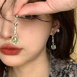 Daiiibabyyy Fashion Personality Green Square Crystal Earrings Trendy Design Vintage Geometric Female Charm Earrings Jewelry Wholesale