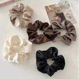 DAIIIBABYYY  -  Summer Satin Fabric Large Scrunchies Solid Color White Brown Hair Rope Ties Women High-end Temperament Headband Ponytail Holder