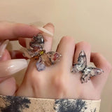 Daiiibabyyy  Fashion Minority Design Resin Open Ring Creative Vintage Butterfly Ring Romantic Couple Jewelry Accessories