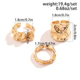 DAIIIBABYYY  -  3Pcs/Set Fashion Metal Liquid Irregular Open Ring for Women Minimalist  Gold Color Wide Texture Adjustable Finger Rings Jewelry