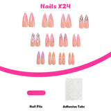 DAIIIBABYYYY  -  24pcs 3D Flowers Design Press on Nails Gradient Sweet Pink False Nails Patch French Long Almond Fake Nails Tips for Girls