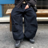 DAIIIBABYYY  - Harajuku Street Fashion Women Baggy Jeans Fold Detail Y2K Oversized Denim Pants Hip Hop Loose Sweatpants  Dark Blue