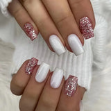 Daiiibabyyy 24Pcs Short Square False Nails with Jelly Adhesive Glitter Gradient Design Detachable Fake Fingernails Full Cover Press on Nails