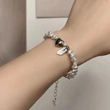 DAIIIBABYYY  -  Charm Retro Baroque Pearl Beaded Heart Bracelet for Women Girls Sweet Cool Lucky Card Bangle Jewelry Y2K Friendship Gift