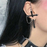 DAIIIBABYYY  -  Fashion Punk Black Cross Stud Earrings Teens Vintage Rock Pride Long Chain Ear Cuffs Women Earrings Girls Halloween Jewelry