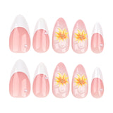 DAIIIBABYYY  -  24pcs Ins French Fake Nails 3D Yellow Sunflower Design Press on Nails White Almond False Nail Patch for Girl Wearable Full Cover