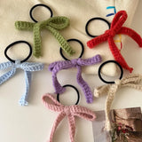 Daiiibabyyy Colored Woolen Bow Hair Tie Scrunchies Headwear for Girls Korea Sweet Knitted Ribbon Ponytail Elastic Hair Band Hair Accessories