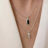 DAIIIBABYYY  -  Simple Silver Color Oval Pendants Necklaces for Women Luxury Shiny Zircon Snake Bone Chain Necklaces Jewelry Accessories