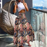 Daiiibabyyy High Quality Women's Clothing Bohemian Printed Elastic Waistband Mid Length Skirt Half Length Skirt Falda Sexy Mujer Boho Y2k