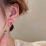 DAIIIBABYYY  -  Fashion Double Heart Stud Earrings For Women Lovely Personality Pink Clip-on Earrings Party Jewelry