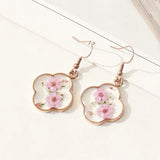 Daiiibabyyy Natural Pressed Flower Drop Earring Unique Epoxy Resin Pink Flower Pressed Earrings Elegant Women Statement Jewelry Accessories