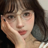 DAIIIBABYYY  -  Fashion Small Oval Glasses Women Girls Gold Silver Metal Elliptical Frame Eyeglasses Y2K Vintage Anti Blue Light Reading Eyewear