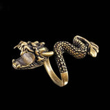 DAIIIBABYYY  -  Vintage Personality Gold-Plated Cigarette Holder Ring of Cigarette Holder Bracket Chinese Dragon Rings for Men Party Jewelry